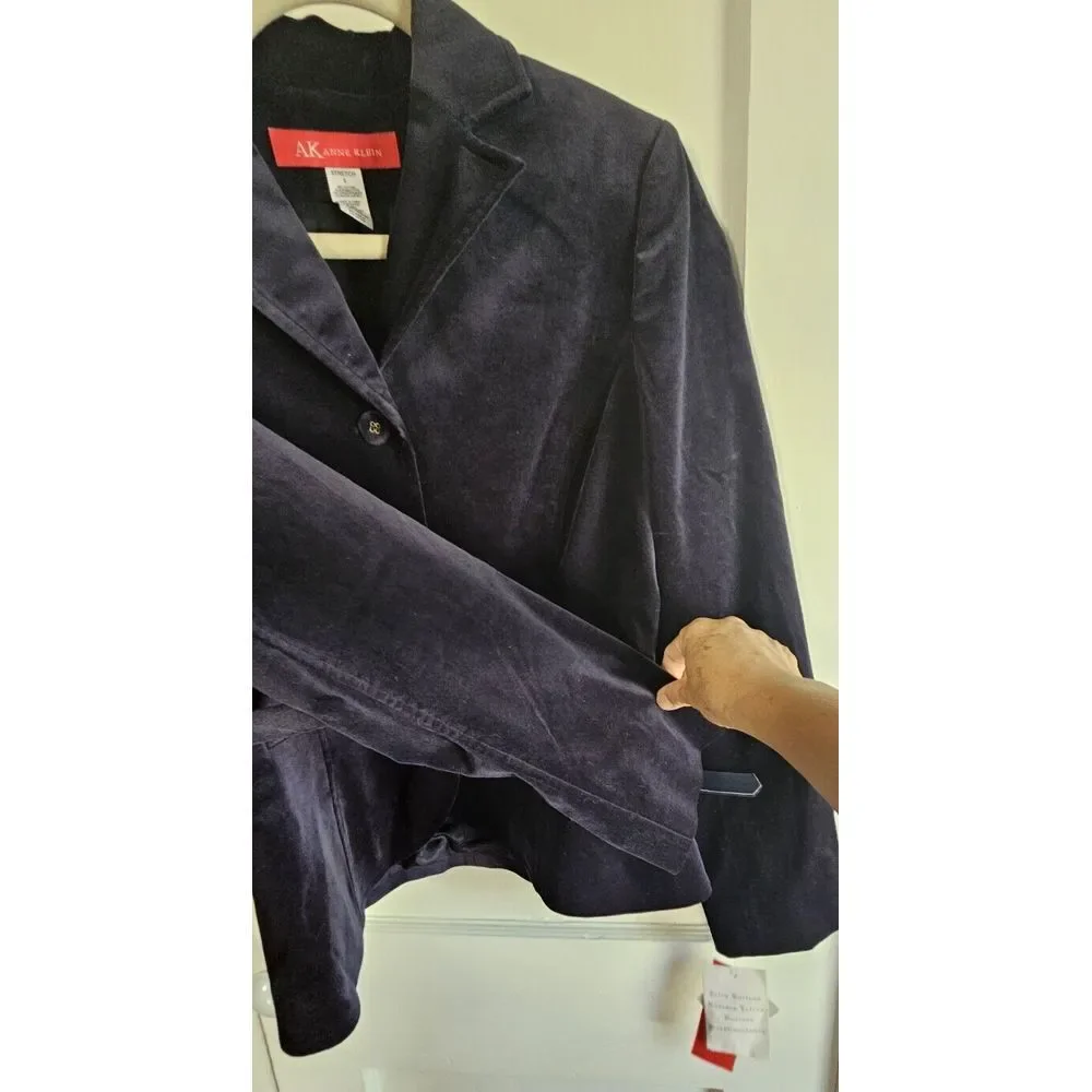 NWT AK Anne Klein northern light belted blue velvet Corduroy blazer stretch 6‎